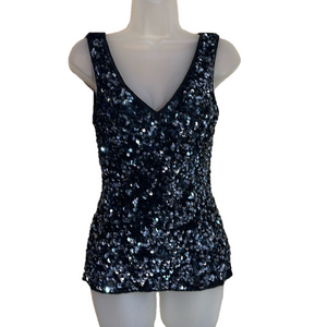 La Nuit Vintage 1970s 1980s Heavy Beaded Sequined Sparkly Black Tank Top Small?